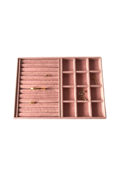 Berlin Model Süet Kumaş Pembe Renk 24/34 Cm Sosisli-bölmeli Takı Sergileme Standı - 3