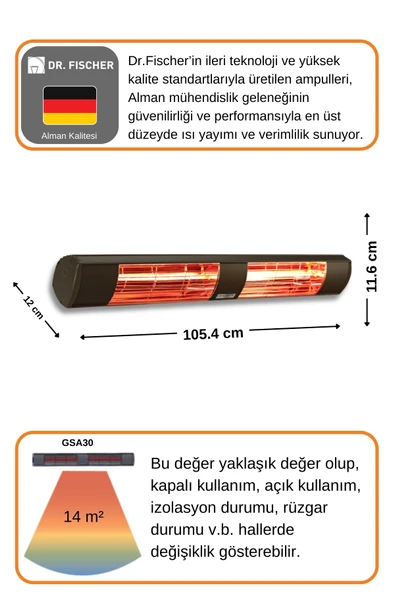 Goldsun Aqua 3000 Watt GSA30 Kumandasız Suya Dayanıklı Elektrikli İnfrared Isıtıcı-Siyah - Resim 4