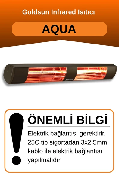 Goldsun Aqua 3000 Watt GSA30 Kumandasız Suya Dayanıklı Elektrikli İnfrared Isıtıcı-Siyah - Resim 2