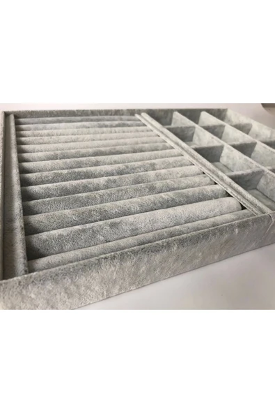 Berlin Model Süet Kumaş Gri Renk 24/34 Cm  Sosisli- Bölmeli Takı Sergileme Standı - 4