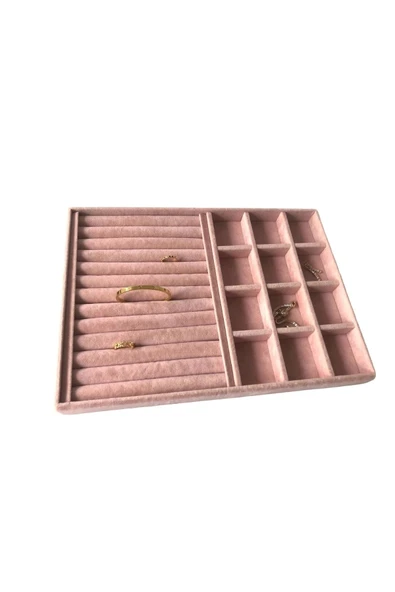 Berlin Model Süet Kumaş Pembe Renk 24/34 Cm Sosisli-bölmeli Takı Sergileme Standı