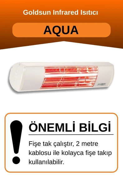 Goldsun Aqua 2000 Watt GSA20 Kumandasız Suya Dayanıklı Elektrikli İnfrared Isıtıcı-Beyaz - Resim 2