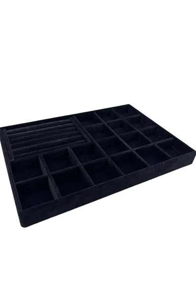 Bakü Model Süet Siyah Renk 34/24 cm Bölmeli-Sosisli Çekmece Içi Takı Standı - 3