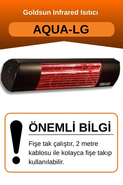 Goldsun Aqua 2000 Watt GSA20LG Düşük Işıklı Kumandasız Suya Dayanıklı Elektrikli İnfrared Isıtıcı-Siyah - Resim 2