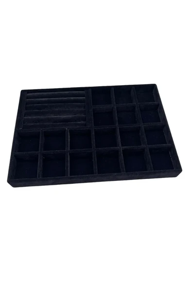 Bakü Model Süet Siyah Renk 34/24 cm Bölmeli-Sosisli Çekmece Içi Takı Standı - 2