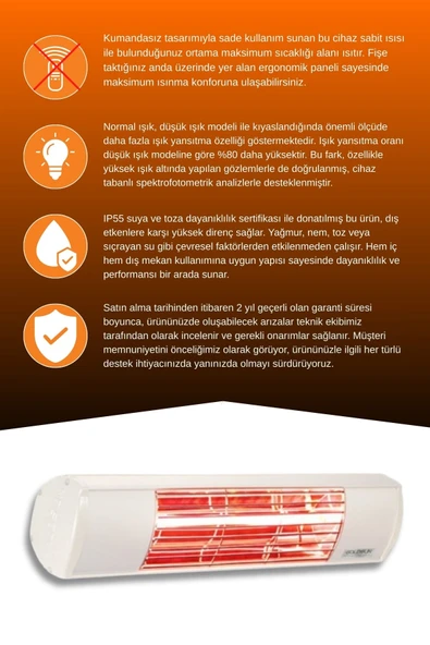 Goldsun Aqua 2000 Watt GSA20 Kumandasız Suya Dayanıklı Elektrikli İnfrared Isıtıcı-Beyaz - Resim 3