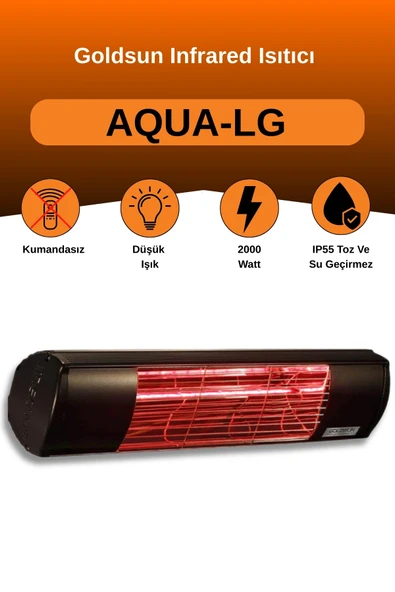 Goldsun Aqua 2000 Watt GSA20LG Düşük Işıklı Kumandasız Suya Dayanıklı Elektrikli İnfrared Isıtıcı-Siyah ürün görseli