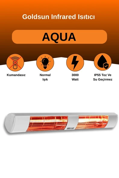 Goldsun Aqua 3000 Watt GSA30 Kumandasız Suya Dayanıklı Elektrikli İnfrared Isıtıcı-Beyaz ürün görseli