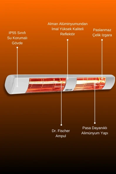 Goldsun Aqua 3000 Watt GSA30 Kumandasız Suya Dayanıklı Elektrikli İnfrared Isıtıcı-Beyaz - Resim 5