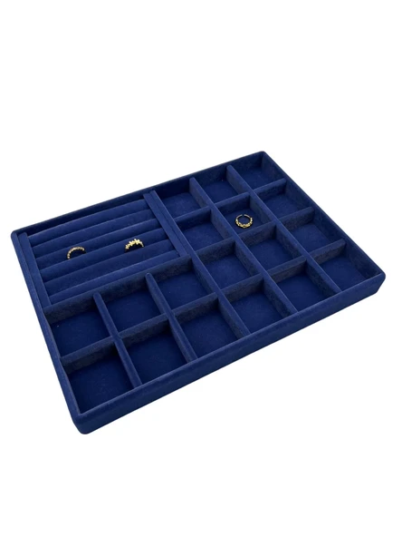 Bakü Model Süet Lacivert Renk 34/24 cm Bölmeli-Sosisli Takı Sergileme Standı - 1
