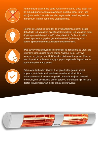 Goldsun Aqua 3000 Watt GSA30 Kumandasız Suya Dayanıklı Elektrikli İnfrared Isıtıcı-Beyaz - Resim 3