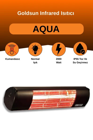 Goldsun Aqua 2000 Watt GSA20 Kumandasız Suya Dayanıklı Elektrikli İnfrared Isıtıcı-Siyah ürün görseli