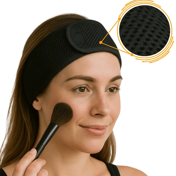 BEYLİNİ Fileli Saç Bandı 2li Set Makyaj Uygulama Cırtlı Hava Alabilir Cilt Bakım Yoga Spa Ter Sporcu Bandanası ürün görseli 1