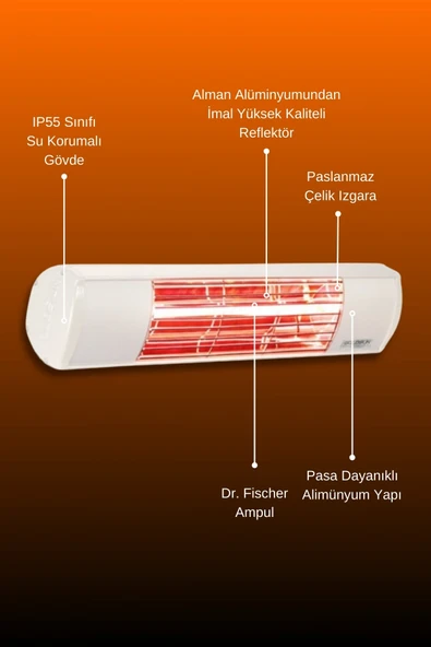 Goldsun Aqua 2000 Watt GSA20 Kumandasız Suya Dayanıklı Elektrikli İnfrared Isıtıcı-Beyaz - Resim 5