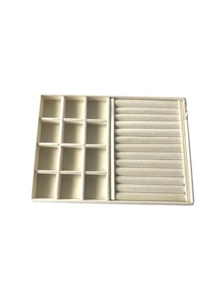 Berlin Model Süet Kumaş Krem Renk 24/34 Cm Sosisli-bölmeli Takı Sergileme Standı - 2