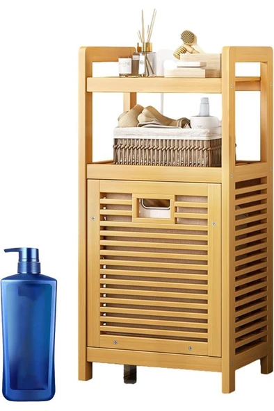 Mien Bambu Dikey Çamaşır Sepeti Raflı Çamaşır Sepeti 40x30x95 Cm - Resim 3