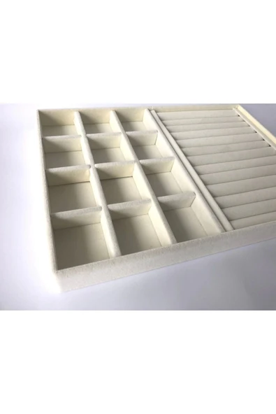 Berlin Model Süet Kumaş Krem Renk 24/34 Cm Sosisli-bölmeli Takı Sergileme Standı - 3