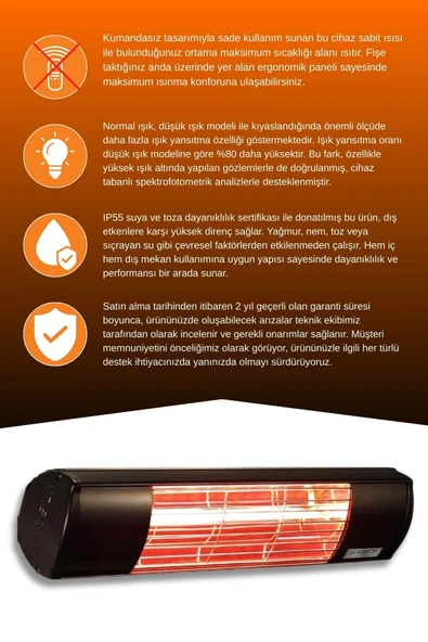 Goldsun Aqua 1500 Watt GSA15 Kumandasız Suya Dayanıklı Elektrikli İnfrared Isıtıcı-Siyah - Resim 3