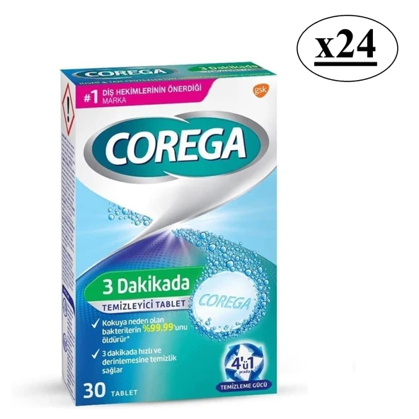 Corega 3 Dakikada Temizleyici 30 Tablet 24 Adet