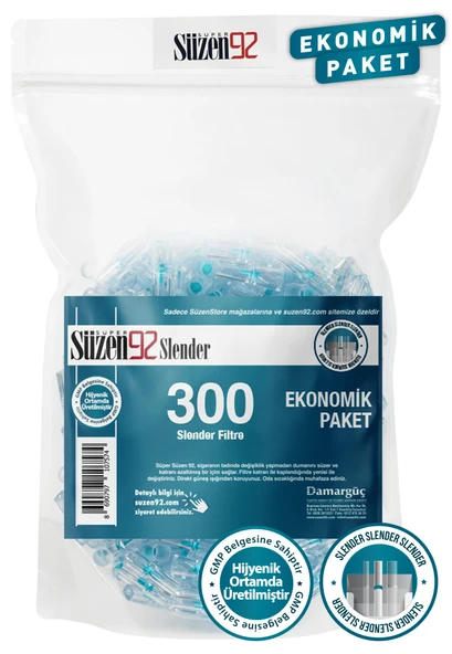 Süzen92 Slender Filtre 300'lü Ekonomik Paket 1 Adet Taşıma Kutusu Hediyeli