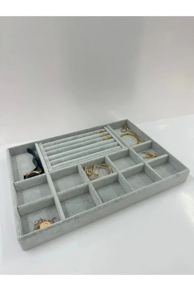 İstanbul Model Süet Kumaş Gri Renk 24/34 Cm Takı Sergileme Standı - Resim 3