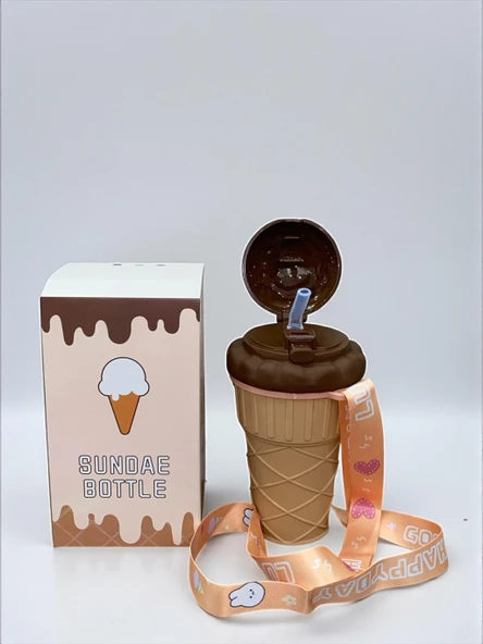 Dondurma Şeklinde Pipetli 500 Ml Kahverengi Matara