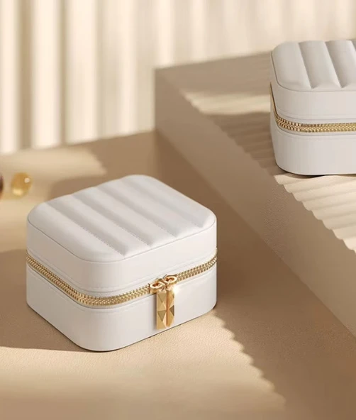 MK-35 Lüks Mini Seyahat Takı Kutusu -Takı Mücevher Düzenleyici Aynalı Taşınabilir 10x10x5cm - 5