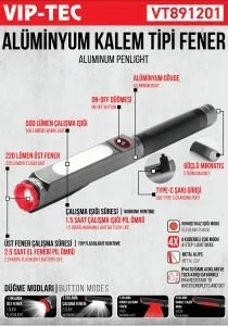 VİPTEC ALÜMİNYUM KALEM FENER ürün görseli
