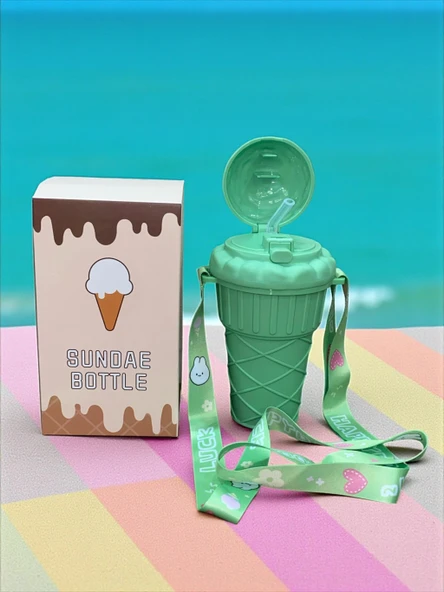 Dondurma Şeklinde Pipetli 500 Ml Yeşil Matara