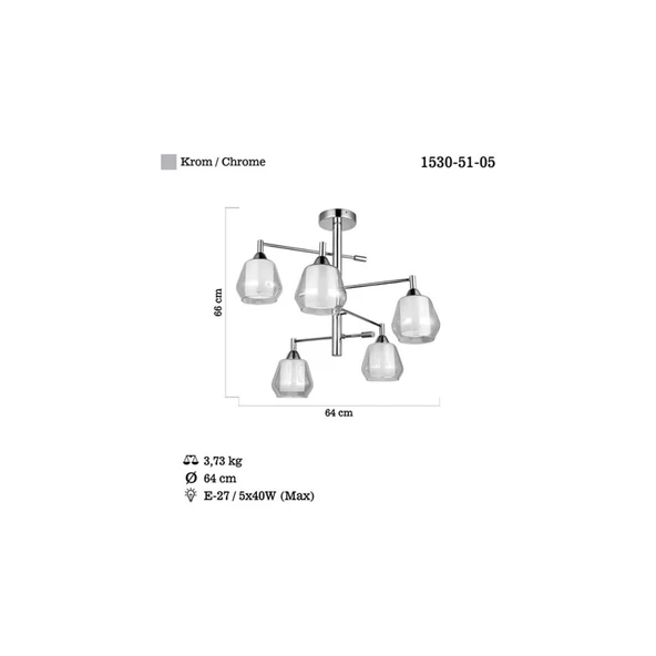 LUCEA Palmela 5 Lı Krom Plafonyer 5xe27 - 3