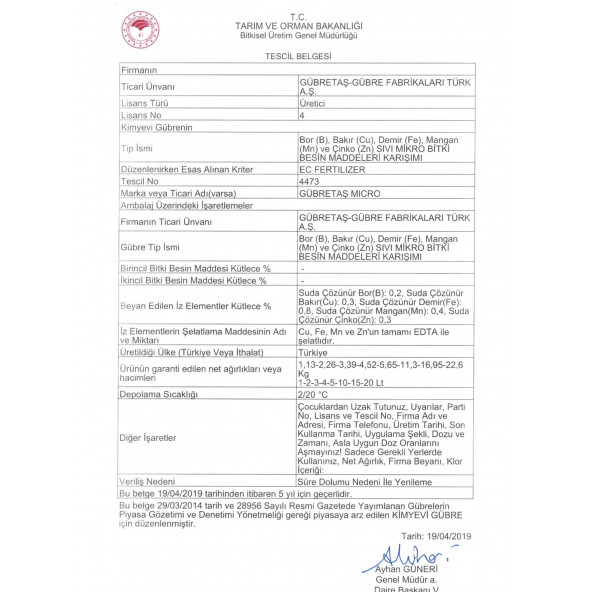 Gübretaş Micro Organik Sıvı İz Elementli Mikro Bitki Besin Maddeleri Karışımı Bor Bakır Demir Mangan Çinko Gübre 5 Lt - 6