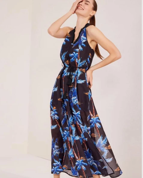 PALMİYE DESEN UZUN ELBİSE - Resim 2