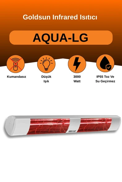 Goldsun Aqua 3000 Watt GSA30LG Düşük Işıklı Kumandasız Suya Dayanıklı Elektrikli İnfrared Isıtıcı-Beyaz ürün görseli