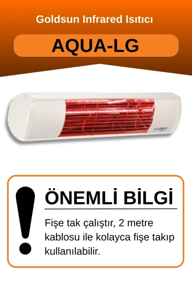 Goldsun Aqua 2000 Watt GSA20LG Düşük Işıklı Kumandasız Suya Dayanıklı Elektrikli İnfrared Isıtıcı-Beyaz - Resim 2