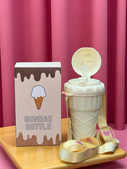 Dondurma Şeklinde Pipetli 500 Ml Krem Matara