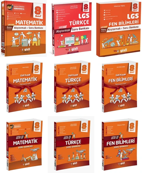 Gizli 2025 8. Sınıf Lgs Matematik + Türkçe + Fen Alıştırmalı + Usta İşi Soru + Gizli Kuşak Seti 9 Kitap Güncel Müfredat ürün görseli
