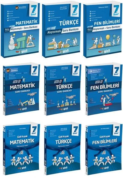Gizli 2025 7. Sınıf Matematik + Türkçe + Fen Alıştırmalı + Usta İşi Soru + Gizli Kuşak Seti 9 Kitap Güncel Müfredat ürün görseli