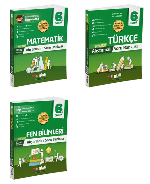 Gizli 2026 6. Sınıf Matematik + Türkçe + Fen Alıştırmalı Soru Bankası Seti 3 Kitap Güncel Müfredat ürün görseli