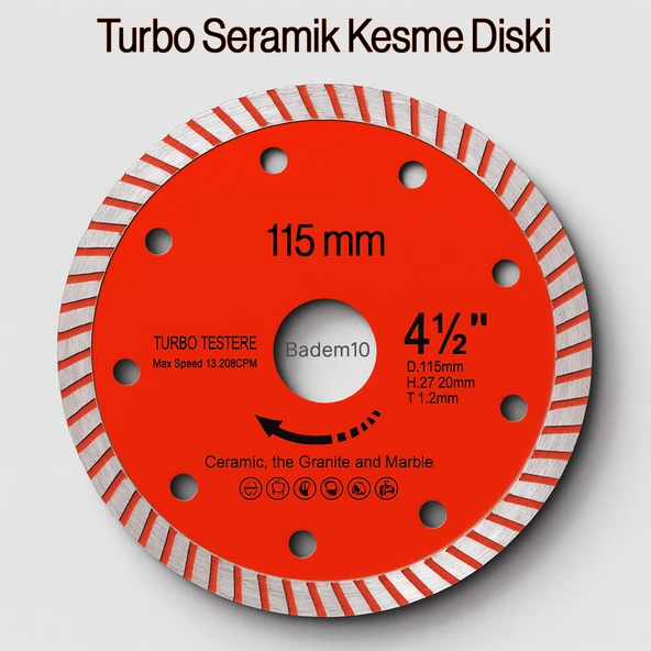 115 mm 4.5 İnç Turbo Elmas Testere Turbo Kesim Kesici Çapaksız Hassas Seramik Mermer Granit Diski - Resim 2