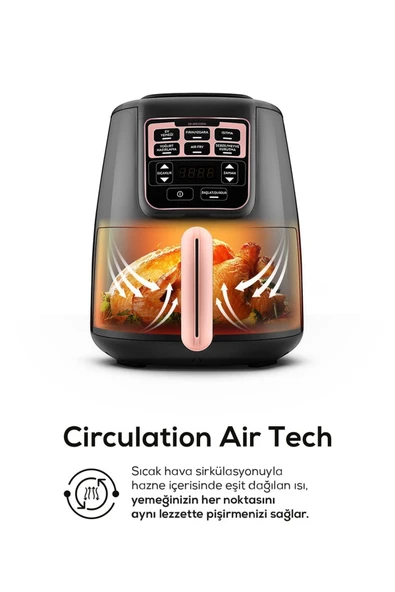 Karaca Air Pro Cook XL 2in1 Airfryer 4 lt Konuşan Yağsız Rose Gold Fritöz - Resim 5