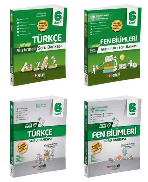 Gizli 2026 6. Sınıf Türkçe + Fen Bilimleri Alıştırmalı + Usta İşi Soru Bankası Seti 4 Kitap Güncel Müfredat ürün görseli