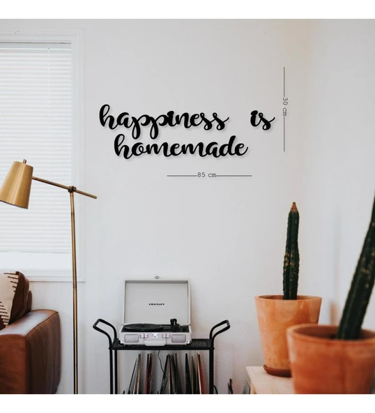 Mutfak Duvar Süsü Kare Ahşap Tablo Happiness İs Homemade - 1