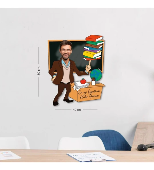 Meşgalem Tasarım Erkek Öğretmen Baskılı Tablo Duvar Süsü Ahşap - Resim 2