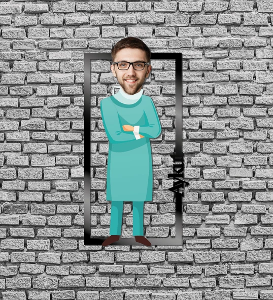 Kişiye Özel Ahşap Üzerine Karikatür Resim Baskı - Doktor ürün görseli 1
