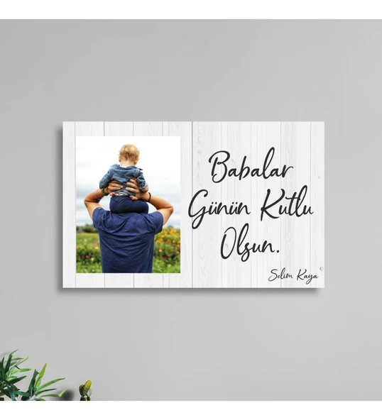Babalar Gününe Özel Resimli Duvar Dekoru Ahşap Tablo Beyaz 35x22cm - 1