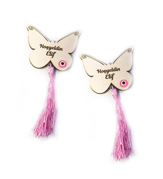 İsme Özel Ahşap Kız Bebek Magnet Kelebek Figürlü -  25 Adet ürün görseli 1