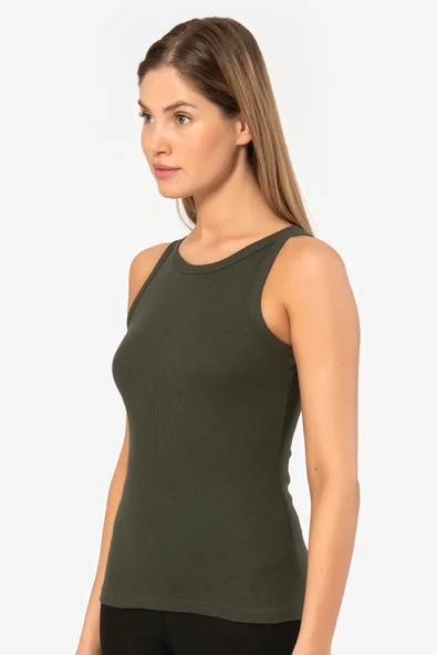 Kadın Halter Yaka Fitilli Atlet 3403/Haki - 3