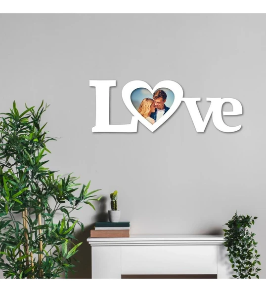 Kişiye Özel LOVE yazılı Resimli Ahşap Tablo 40x15 - 1