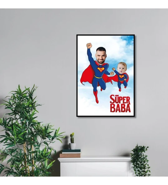 Babalar Gününe Özel Resimli Baba ve Çocuk Tablo - 1