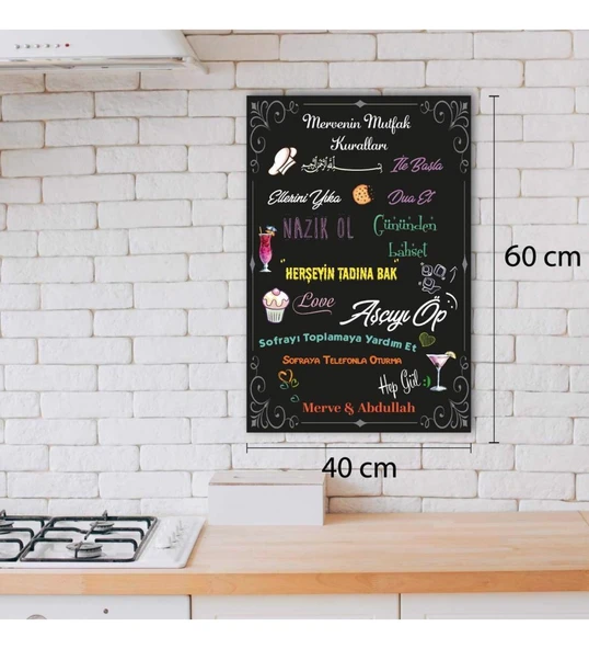 Ahşap Dekoratif Yazılı Mutfak Kuralları Tablo Süsü - 2